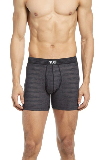 Saxx Hot Shot Stripe Performance Boxer Briefs In Black Heather