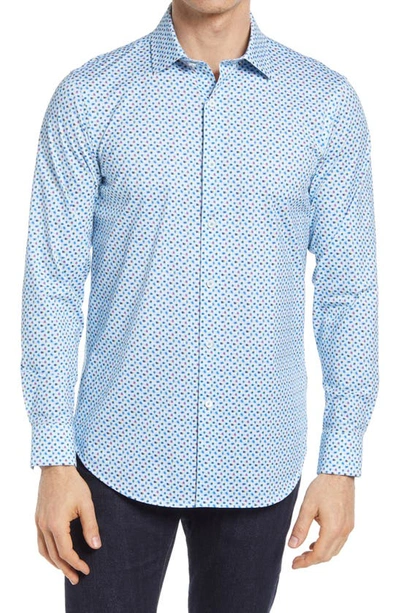 Bugatchi Ooohcotton® Tech Abstract Knit Button-up Shirt In Turquoise