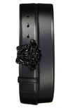 Versace Medusa-head Plaque Buckle-fastening Belt In K41nv Black-black- Gold