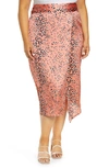 Never Fully Dressed Wrap Midi Skirt Set In Coral Leopard Print-orange In Coral