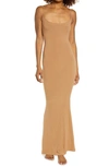 Skims Ribbed Long Slipdress In Camel