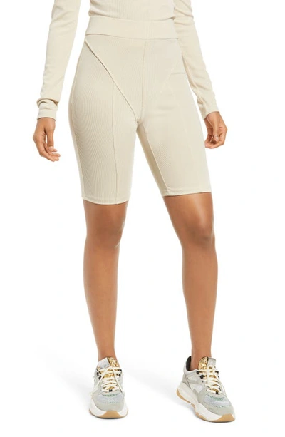 4th & Reckless Macy Ribbed Bike Shorts In Stone Rib Jersey