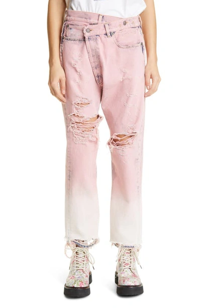 R13 Ripped Crossover Crop Jeans In Pink
