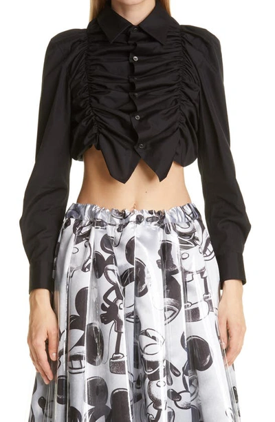 Comme Des Garçons Ruched Cropped Shirt In Black | ModeSens