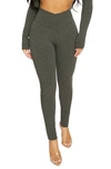 Naked Wardrobe High Waist V-cut Rib Leggings In Charcoal