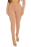 Naked Wardrobe High Waist V-cut Rib Leggings In Coco