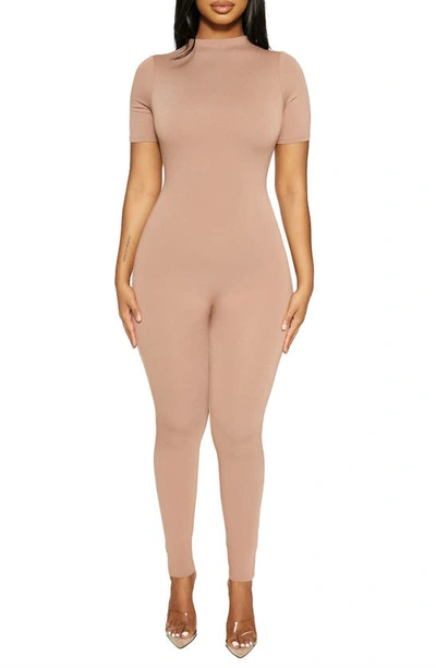 Naked Wardrobe Sweet T Funnel Neck Jumpsuit In Coco