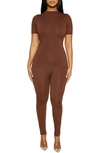 Naked Wardrobe Sweet T Funnel Neck Jumpsuit In Chocolate