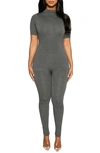 Naked Wardrobe Sweet T Funnel Neck Jumpsuit In Charcoal