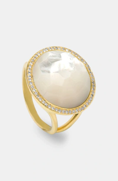 Ippolita 18kt Yellow Gold Medium Lollipop Diamonds Mother-of-pearl And Clear Quartz Ring In Pearl/gold