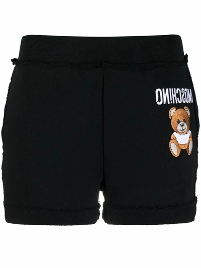 Moschino Teddy Motif Embroidered Track Shorts In Black
