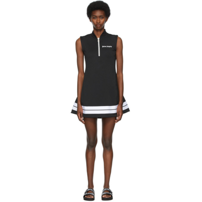 Palm Angels Logo Striped Jersey Minidress In Black White