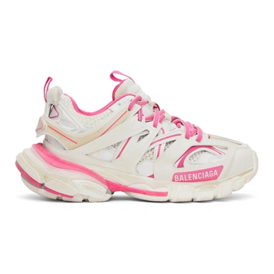 Balenciaga Track Colorblock Trainer Sneakers In White & Fluo Pink
