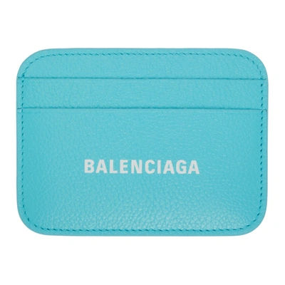 Balenciaga Cash Logo-print Cardholder In Azur/black
