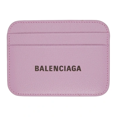 Balenciaga Logo Leather Cash Card Holder In Lilac/ L Black