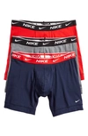 Nike Dri-fit Everyday Assorted 3-pack Performance Boxer Briefs In Obsidian/cool Grey/red