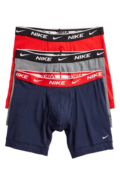 Nike Dri-fit Everyday Assorted 3-pack Performance Boxer Briefs In Navy/grey/red