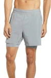 Nike Dry-fit 2-in-1 Pocket Yoga Shorts In Iron Grey/ Black