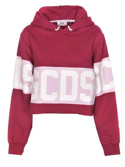 Gcds Crop Logo Hoodie In Fuchsia