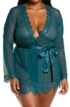 OH LA LA CHERI LACE TRIM MESH ROBE & G-STRING SET,94-11136X