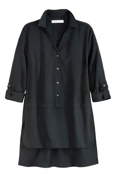 Adyson Parker Women's Plus Size High Low Button Front Shirt In Black