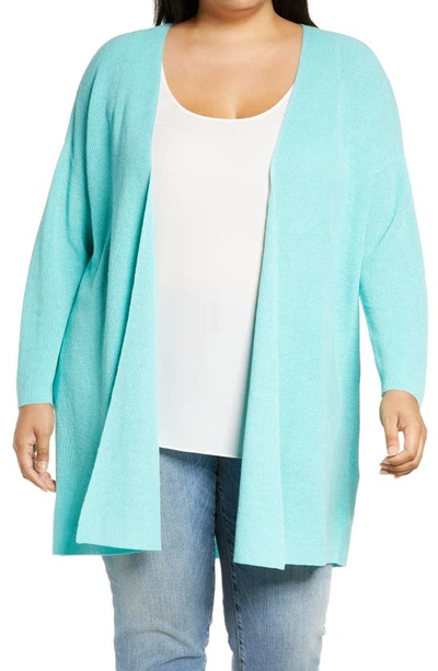 Eileen Fisher Organic Linen-cotton Short Boxy Cardigan In Aqua