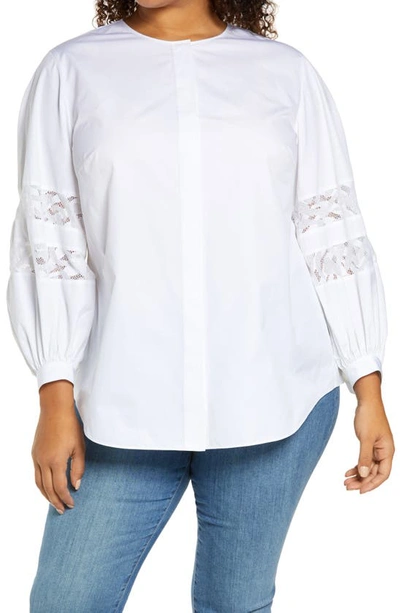 Lafayette 148 Austin Lace-inset Puff-sleeve Shirt In White
