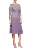 Alex Evenings Plus Size Sequined Lace A-line Dress In Icy Orchid