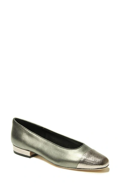 Vaneli Cap Toe Flat In Pewter Nappa Leather