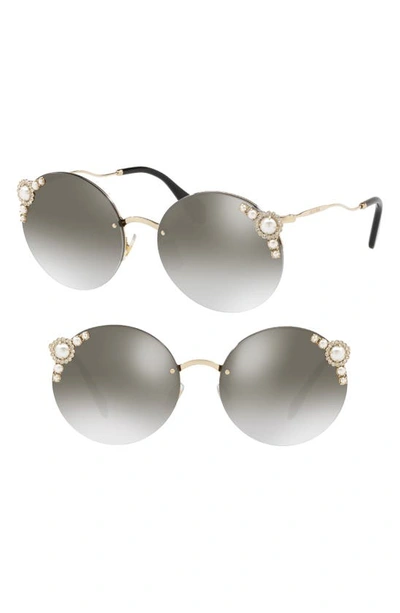 Miu Miu Women's Embellished Round Rimless Sunglasses, 60mm In Gradient Grey Mirror Silver