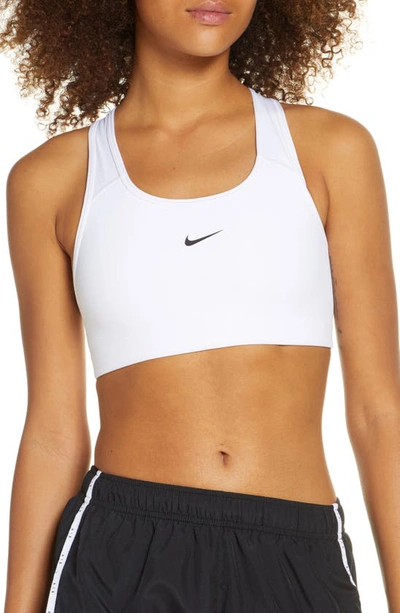 Nike Swoosh Dri-fit Racerback Sports Bra In White/ Black