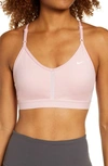 Nike Dri-fit Indy Women's Light-support Padded V-neck Sports Bra In Pink Glaze,rust Pink,pink Glaze,white