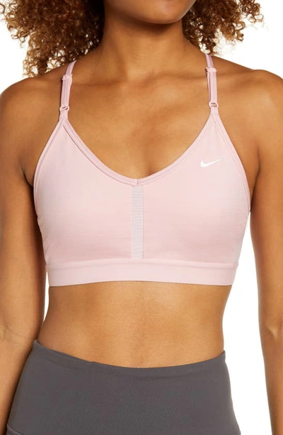 Nike Dri-fit Indy Women's Light-support Padded V-neck Sports Bra In Pink Glaze,rust Pink,pink Glaze,white