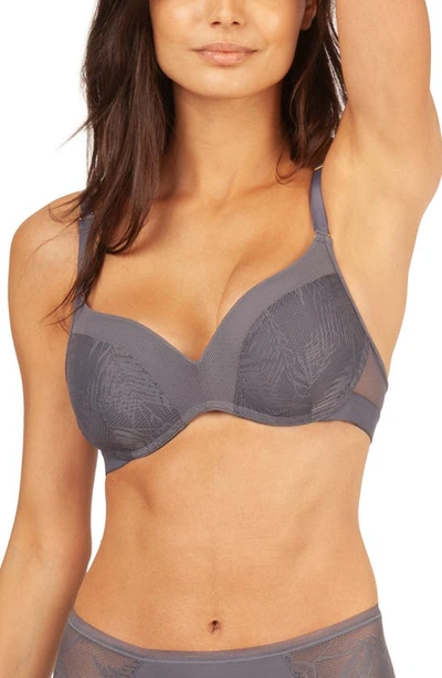 Lively The Smooth Lace No-wire Push-up Bra In Smoke
