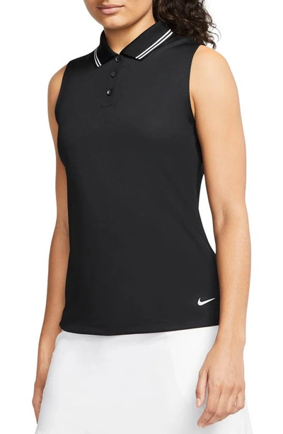 Nike Dri-fit Victory Women's Sleeveless Golf Polo In Black/white