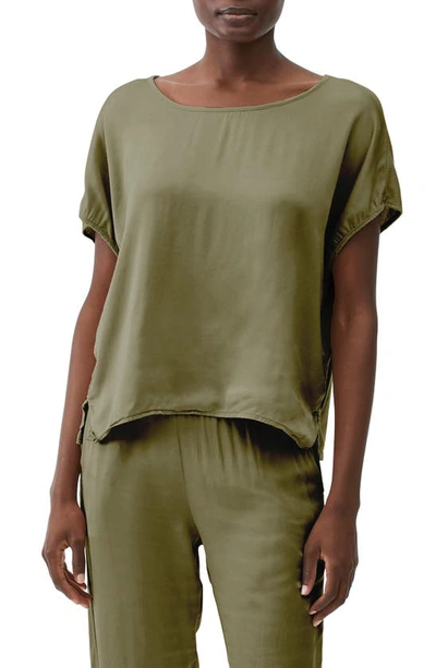 Michael Stars Elena Boxy Mixed Media Top In Olive