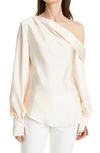 Simkhai Alice One-shoulder Satin Blouse In Egret