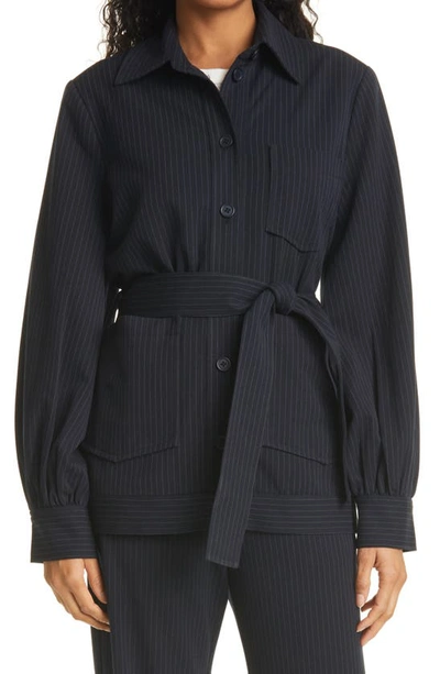 Samsã¸e Samsã¸e Sams?e Sams?e Waistcoatine Pinstripe Belted Jacket In Night Sky Stripe