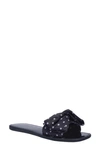 Kate Spade Bikini Bow Polka Dot Neoprene Slides In Black/ Cream Fabric