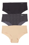 Dkny Litewear Cut Anywhere 3-pack Hipster Briefs In Blck/glow/rosewtr Tic Toss