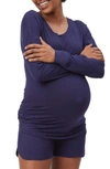 STOWAWAY COLLECTION LONG SLEEVE MATERNITY LOUNGE T-SHIRT,2054-NAVY-S
