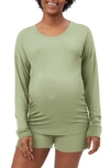 Stowaway Collection Long Sleeve Maternity Lounge T-shirt In Pistachio