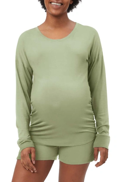 Stowaway Collection Long Sleeve Maternity Lounge T-shirt In Pistachio