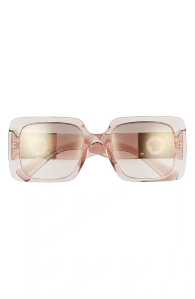 Versace 54mm Rectangle Sunglasses In Trans Pink/ Brown-gold Mirror