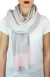 Nicoletta Rosi Reversible Yarn Dyed Fringe Scarf In Grey/pink