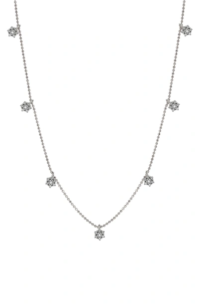 Suzy Levian 14k White Gold .30cttw Diamond Flower Station Necklace In Silver