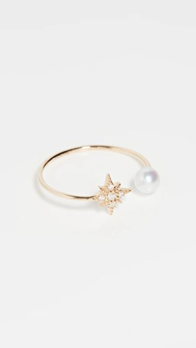 Mizuki 14kt Yellow Gold Freshwater Pearl And Star Diamond Ring