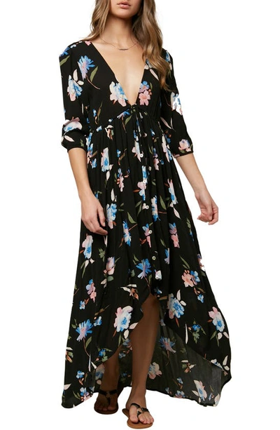 O'neill Boyce Floral High/low Maxi Dress In Black