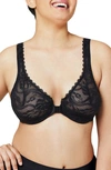 Glamorise Wonderwire Lacy Front Closure Bra In Black