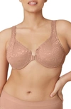 Glamorise Wonderwire Lacy Front Closure Bra In Brown